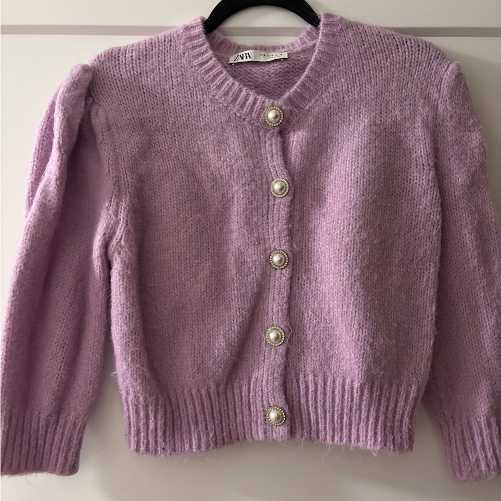 Zara Women's Lavender Cardigan with Pearl Accents